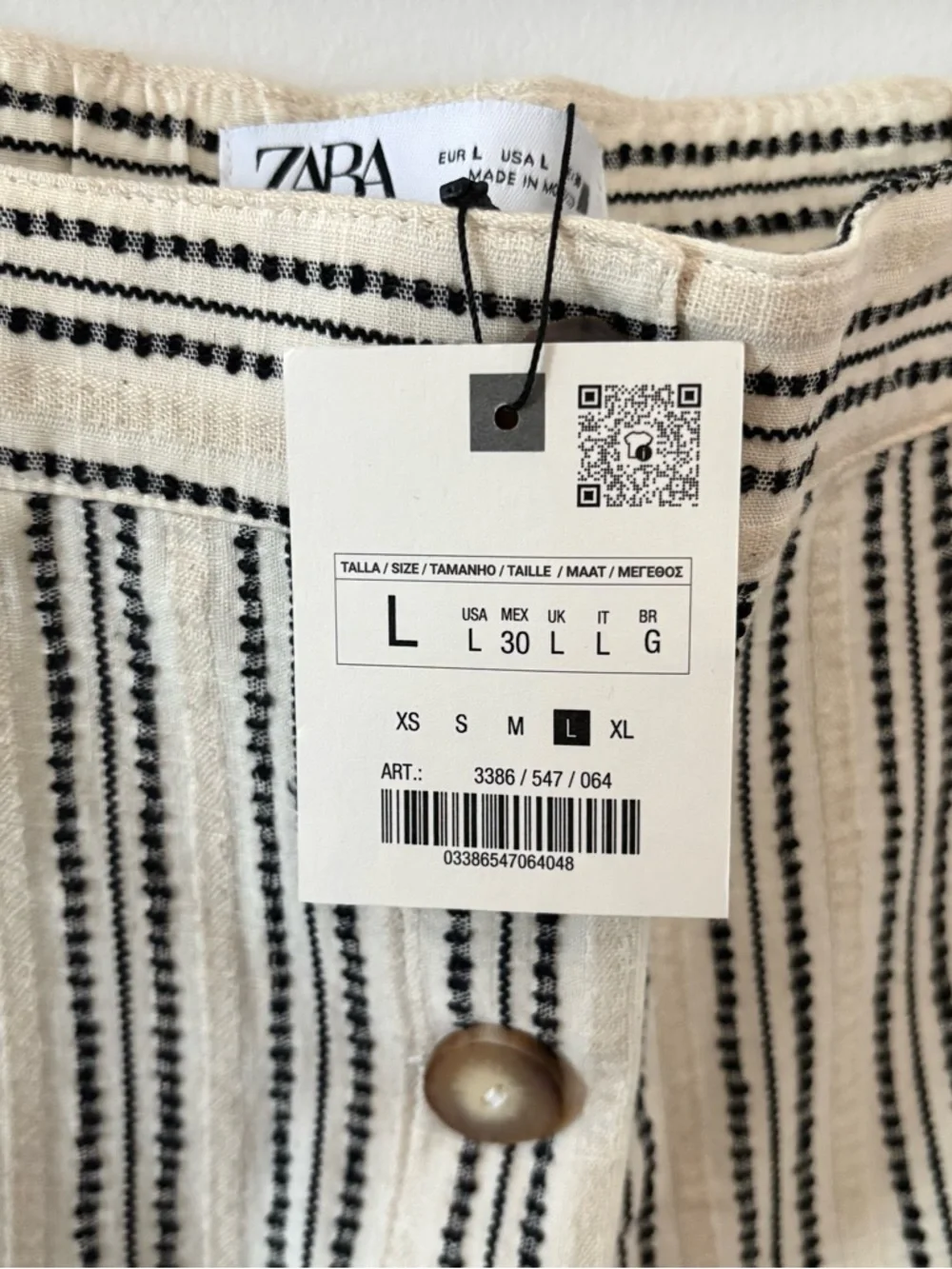Zara Embroidered Striped Rustic Cotton & Linen Tapered Cropped Pants Size L NWT